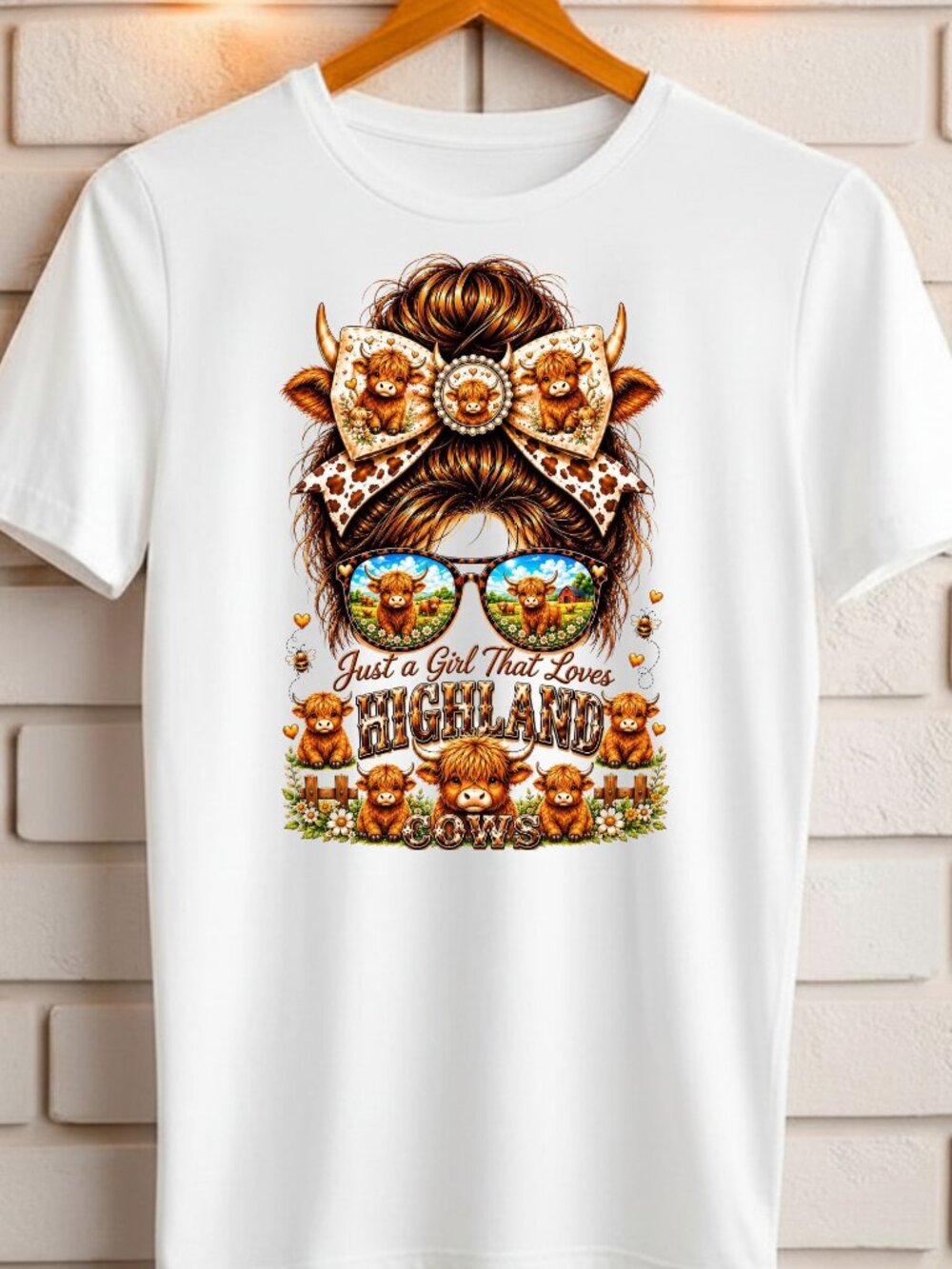 Graphic Shirt Highland Cow Western Trendy Short Sleeve Tee Womens Tops White